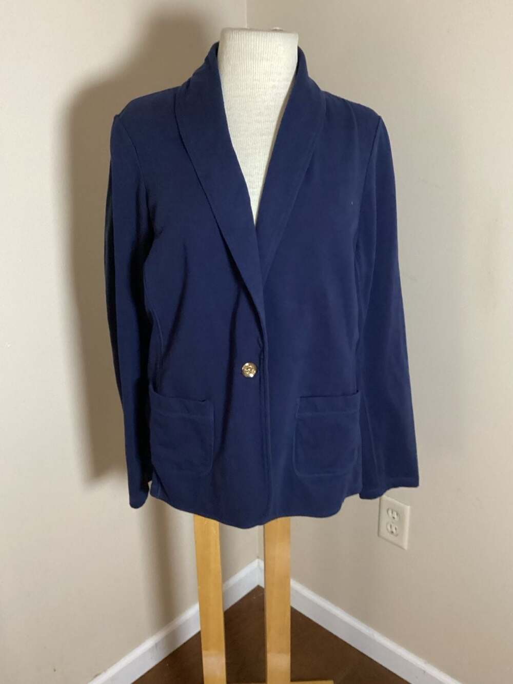 Lilly Pulitzer Mindy Shawl Cardigan Blazer Size XL Navy Blue Stretch
